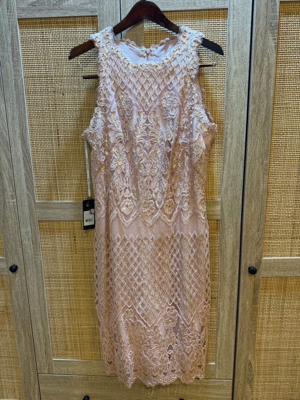 Tadashi Shoji Dusty Blush Lace Midi Dress with Sequins
